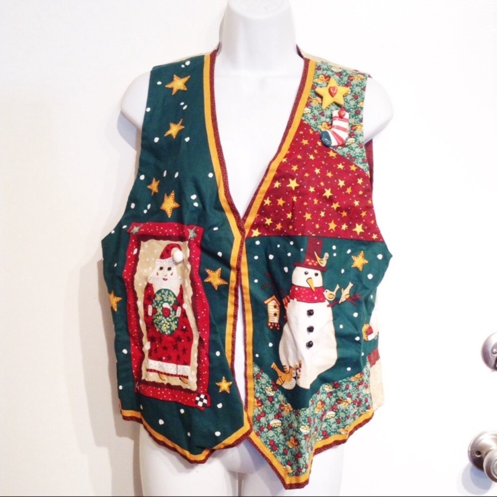 Tacky Christmas Holiday Embellished Vest & Pins